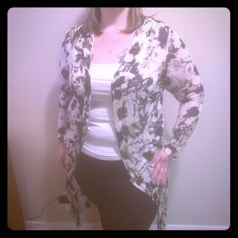 Green and white duster cardigan